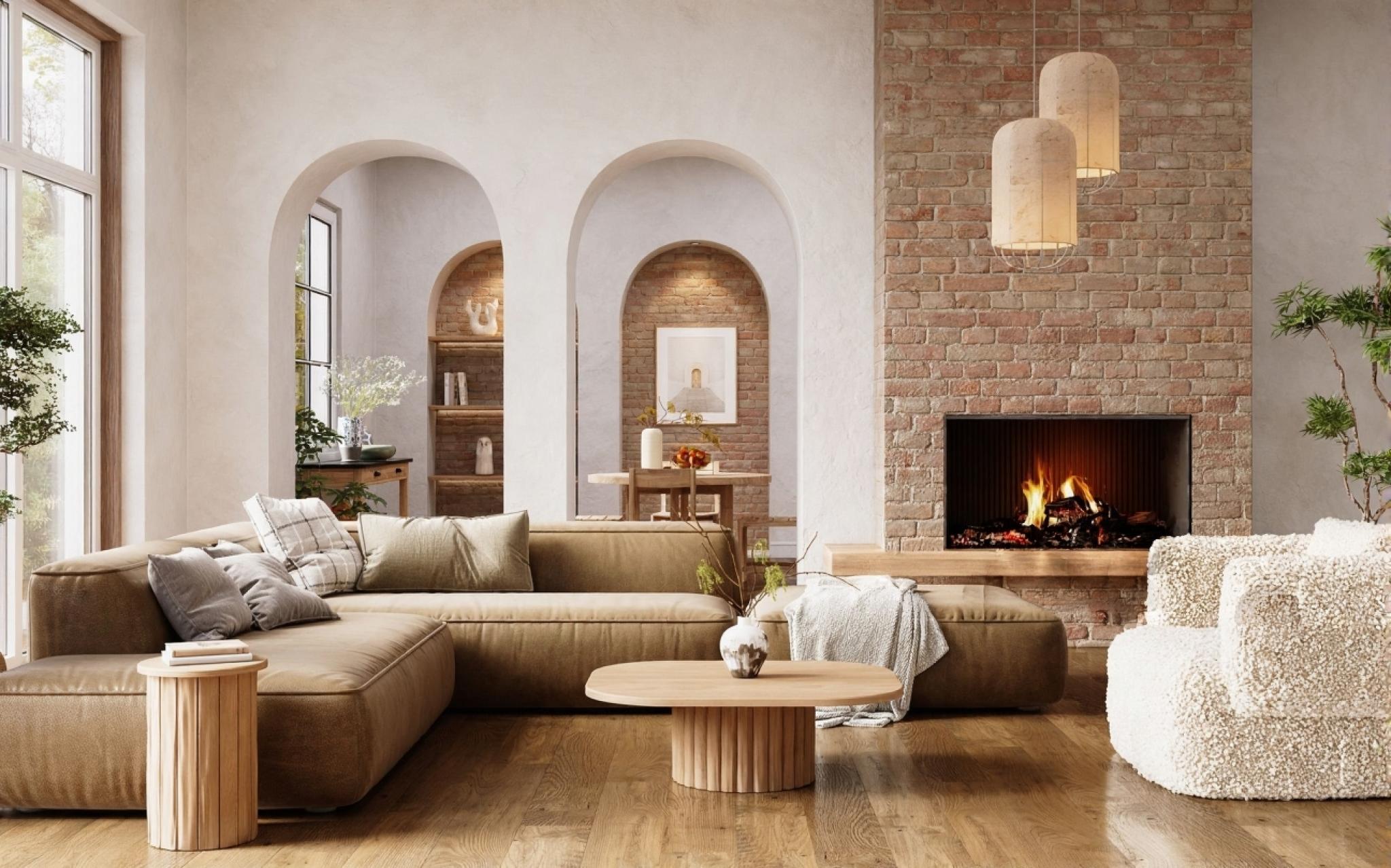 Virtually staged living room prepared for listing photos